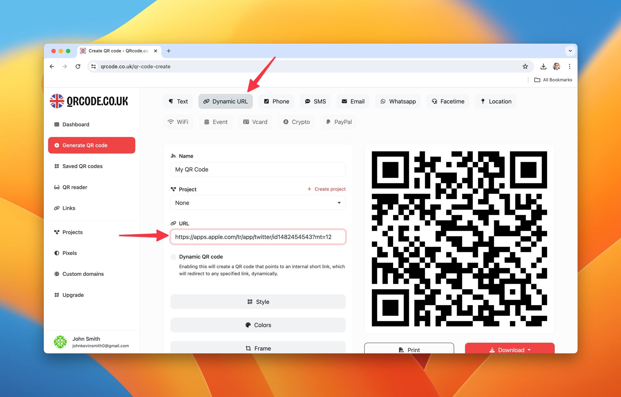 Creating QR Code via Location URL