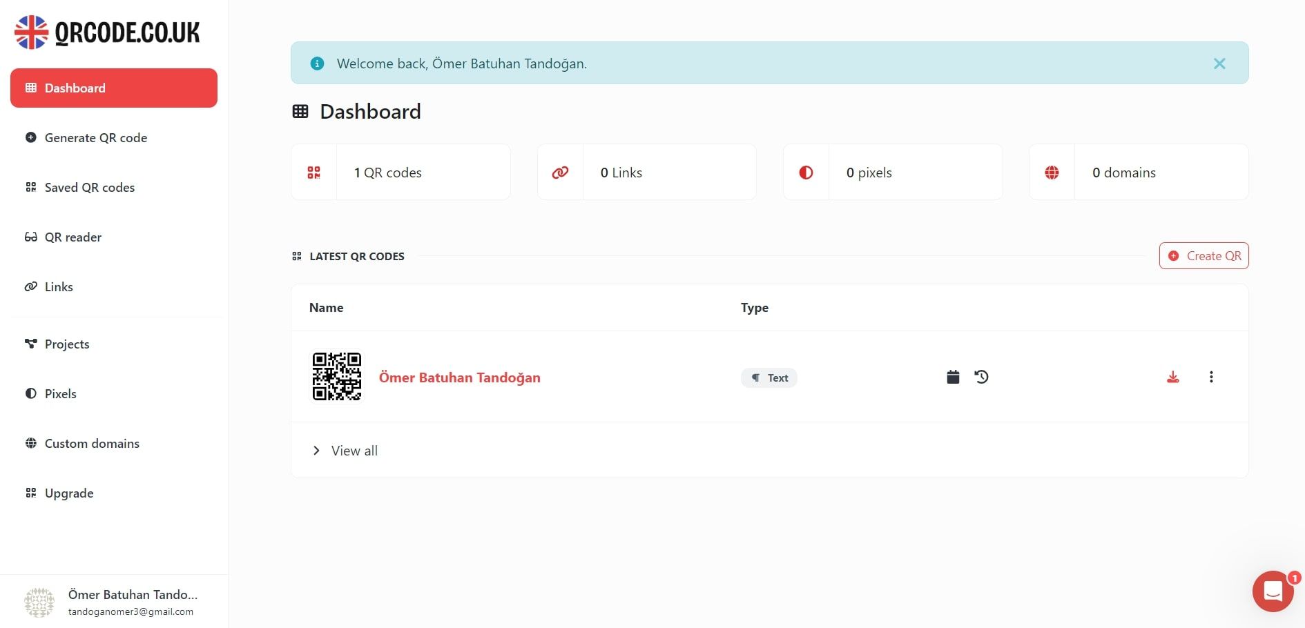 QRcode.co.uk Dashboard