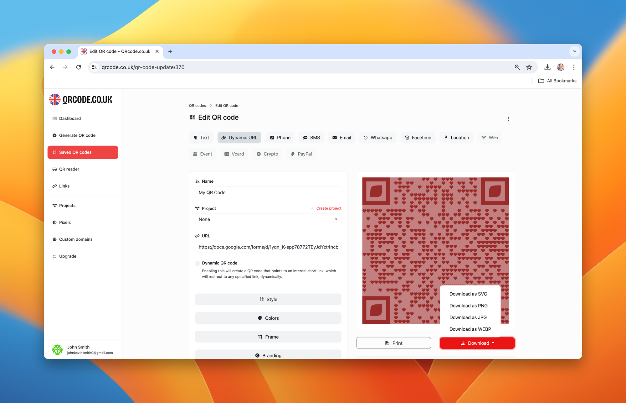 Editing QR Code for Feedback Form